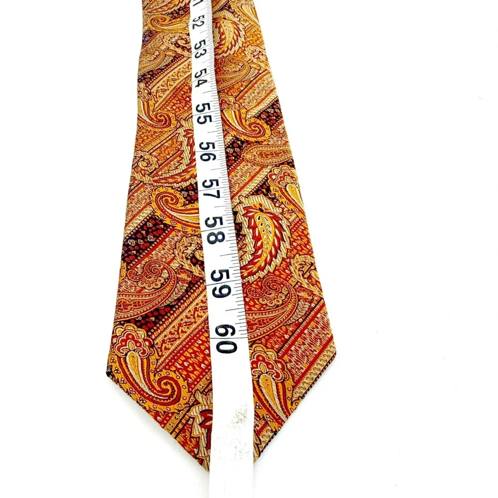 T. Harris London Paisley Tie Mens OS Gold Orange Silk Woven Pattern